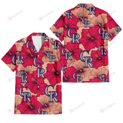 Colorado Rockies Red Beige Hibiscus Beige Background 3D Hawaiian Shirt