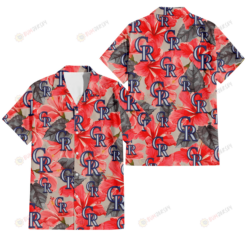 Colorado Rockies Red Hibiscus Gray Leaf Beige Background 3D Hawaiian Shirt