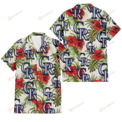 Colorado Rockies Red Hibiscus Green Tropical Leaf Cream Background 3D Hawaiian Shirt