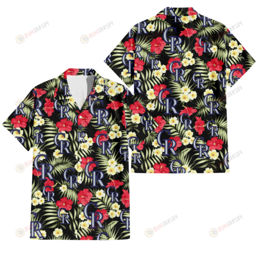 Colorado Rockies Red Hibiscus Yellow Porcelain Flower Black Background 3D Hawaiian Shirt