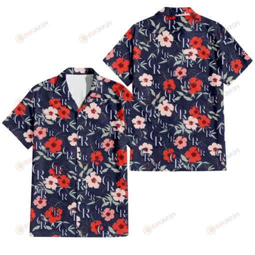 Colorado Rockies Red Pink White Hibiscus Black Background 3D Hawaiian Shirt