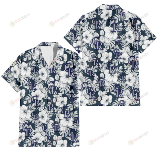 Colorado Rockies Sketch Hibiscus Leaf Dark Gray Background 3D Hawaiian Shirt