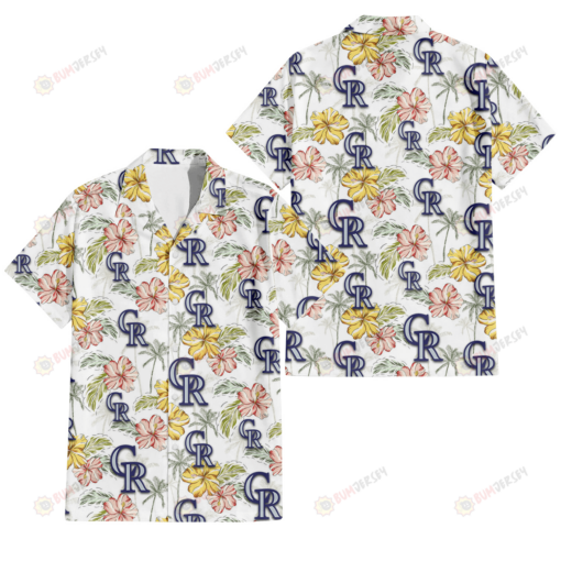 Colorado Rockies Sketch Red Yellow Coconut Tree White Background 3D Hawaiian Shirt