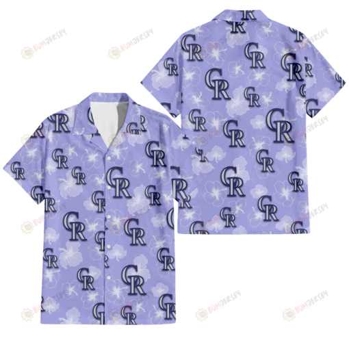 Colorado Rockies Sketch White Hibiscus Violet Background 3D Hawaiian Shirt