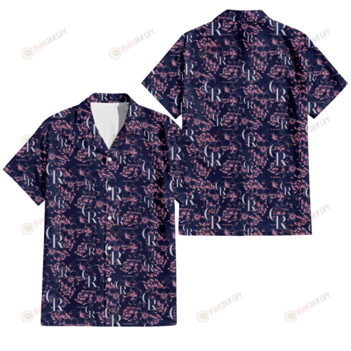 Colorado Rockies Thistle Sketch Hibiscus Dark Slate Blue Background 3D Hawaiian Shirt