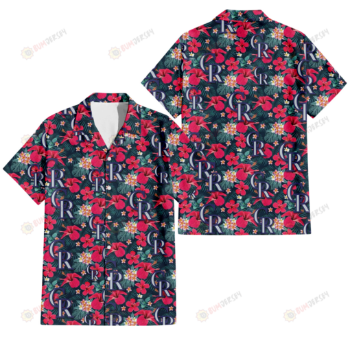 Colorado Rockies Tiny Red Hibiscus White Porcelain Flower Black Background 3D Hawaiian Shirt