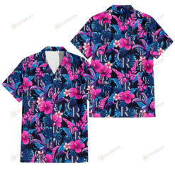 Colorado Rockies Violet Red Hibiscus Blue Leaf Black Background 3D Hawaiian Shirt