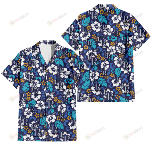 Colorado Rockies White Hibiscus Ceramic Style Navy Background 3D Hawaiian Shirt