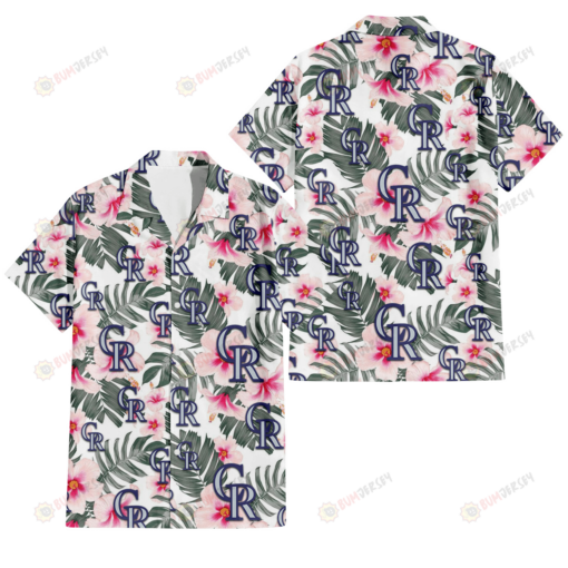 Colorado Rockies White Hibiscus Green Leaf White Background 3D Hawaiian Shirt