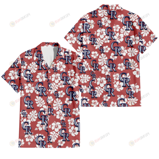 Colorado Rockies White Hibiscus Indian Red Background 3D Hawaiian Shirt