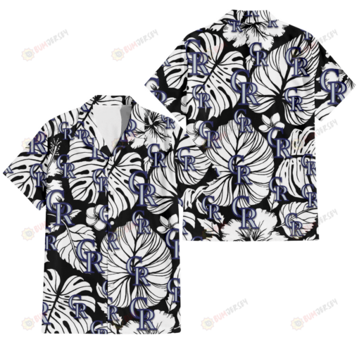 Colorado Rockies White Hibiscus Porcelain Flower Palm Leaf Black 3D Hawaiian Shirt