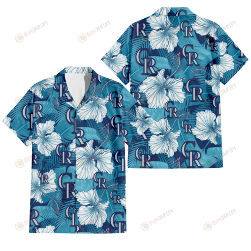 Colorado Rockies White Hibiscus Turquoise Banana Leaf Navy Background 3D Hawaiian Shirt