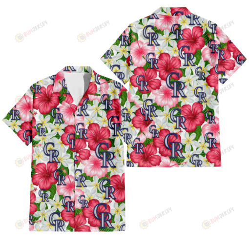 Colorado Rockies White Porcelain Flower Pink Hibiscus White Background 3D Hawaiian Shirt