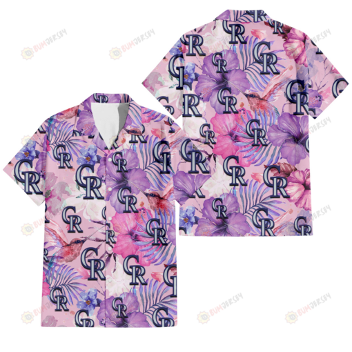 Colorado Rockies White Purple Hibiscus Pink Hummingbird Pink Background 3D Hawaiian Shirt