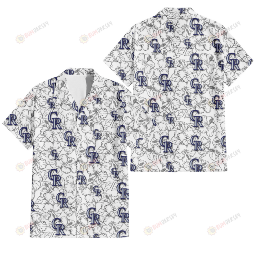 Colorado Rockies White Sketch Hibiscus Pattern White Background 3D Hawaiian Shirt