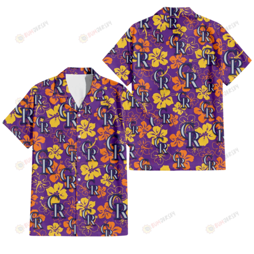 Colorado Rockies Yellow And Orange Hibiscus Purple Background 3D Hawaiian Shirt