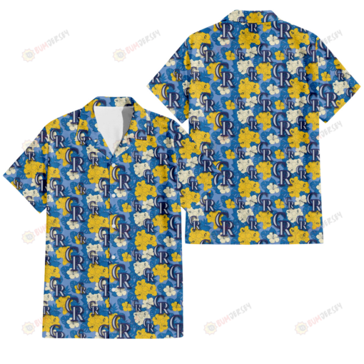 Colorado Rockies Yellow White Hibiscus Powder Blue Background 3D Hawaiian Shirt