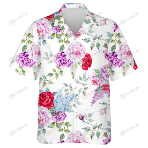 Colorful Flower Vivid Garden Romantic Roses Branches Art Design Hawaiian Shirt
