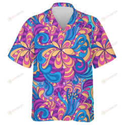 Colorful Hippie Stylw Pattern With Green Waves And Curles Hawaiian Shirt