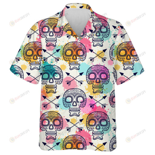 Colorful Human Skull With Cross Arrow Hawaiian Shirt