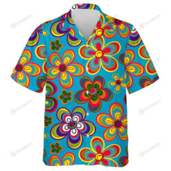Colorful Pattern With Symbols Of The Hippie And Flowers Hawaiian Shirt