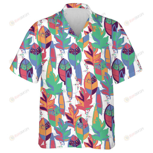 Colorful Retro Spring Flower Hippie Themed Blue Background Design Hawaiian Shirt