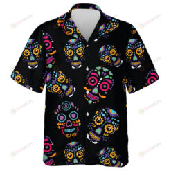 Colorful Sugar Skull Mexican With Floral Ornament And Flower Hawaiian Shirt