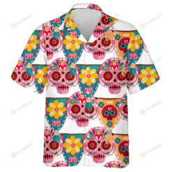 Colorful Traditional Sugar Skull Mexican On White Background Hawaiian Shirt