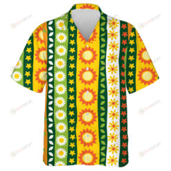 Colourful Vertical Column Sunflowers Pen Sketch Repeat Pattern Hawaiian Shirt