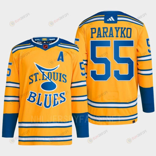 Colton Parayko 55 Reverse Retro 2.0 2022 St. Louis Blues Yellow Jersey Primegreen