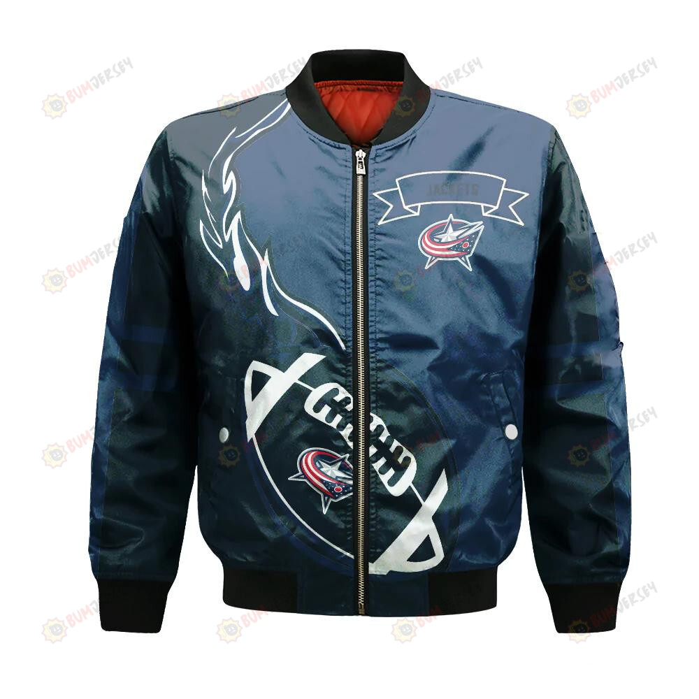 Columbus Blue Jackets Bomber Jacket 3D Printed Flame Ball Pattern