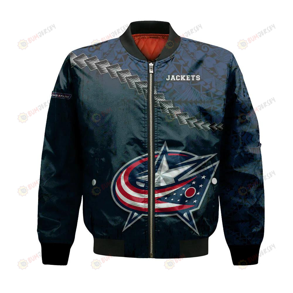 Columbus Blue Jackets Bomber Jacket 3D Printed Grunge Polynesian Tattoo