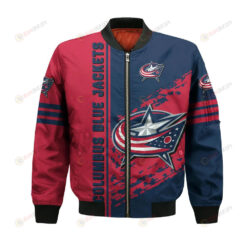 Columbus Blue Jackets Bomber Jacket 3D Printed Logo Pattern In Team Colours