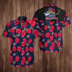 Columbus Blue Jackets Floral Pattern Curved Hawaiian Shirt W Button Up