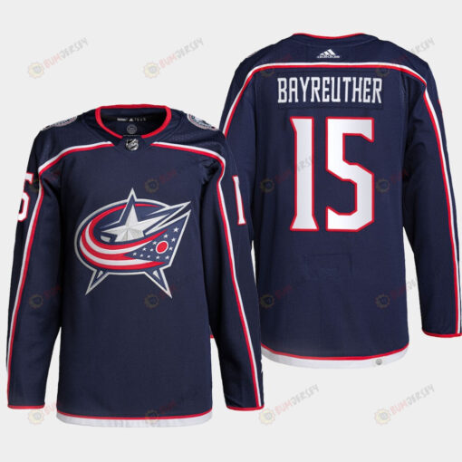 Columbus Blue Jackets Gavin Bayreuther 15 Navy Home Primegreen Jersey 2022-23