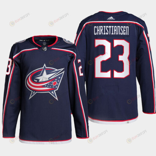 Columbus Blue Jackets Jake Christiansen 23 Navy Home Primegreen Jersey 2022-23