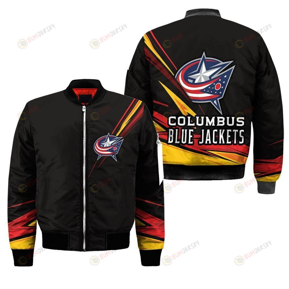 Columbus Blue Jackets Logo On Black Pattern Bomber Jacket