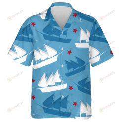 Columbus Day Pattern Repeat In Blue White And Red Hawaiian Shirt