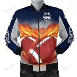 Connecticut Huskies Logo Team Bomber Jacket 3D Printed Flame Ball