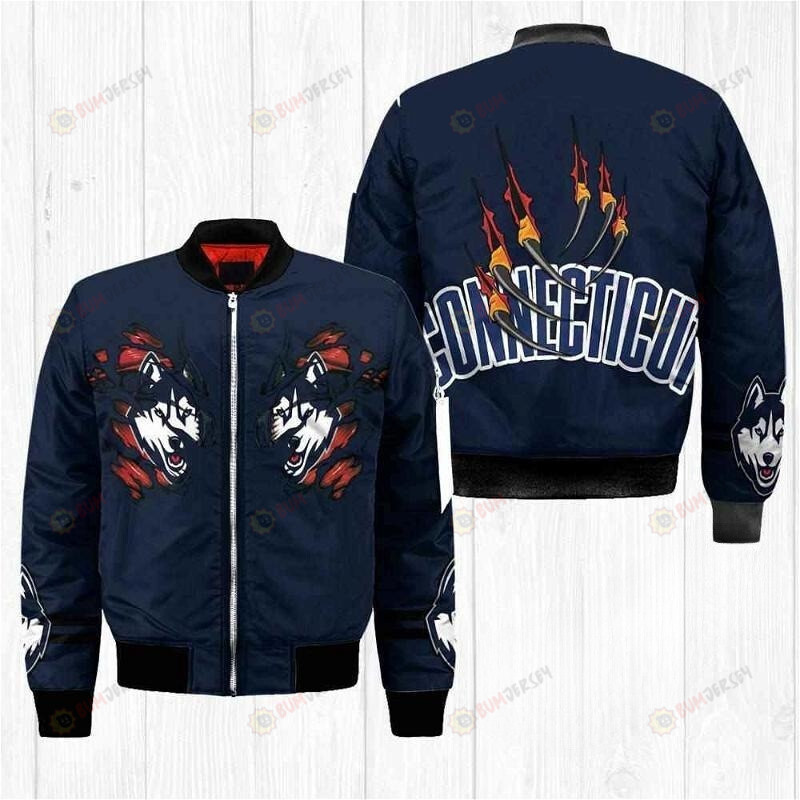 Connecticut Uconn Huskies NCAA Bomber Jacket 3D Printed Logo Claws