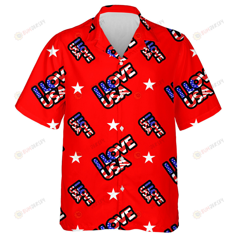 Cool Design I Love USA Word On Red Background Hawaiian Shirt