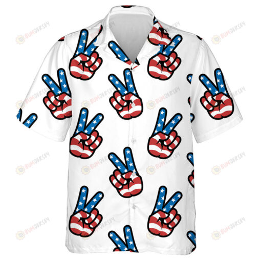 Cool Design Peace Sign Hand Gesture Victory Colors Patriotic Pattern Hawaiian Shirt