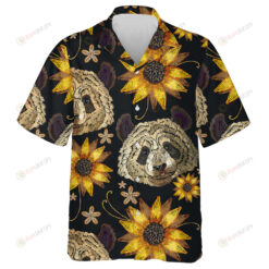 Cool Fashion Embroidery Panda Head And Sunflowers Hawaiian Shirt