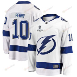 Corey Perry 10 Tampa Bay Lightning Stanley Cup 2023 Playoffs Patch Away Breakaway Men Jersey - White