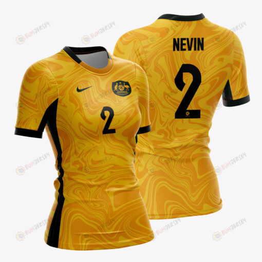 Courtney Nevin 2 Australia 2023 Women Home Jersey - Yellow - All Over Printed Jersey