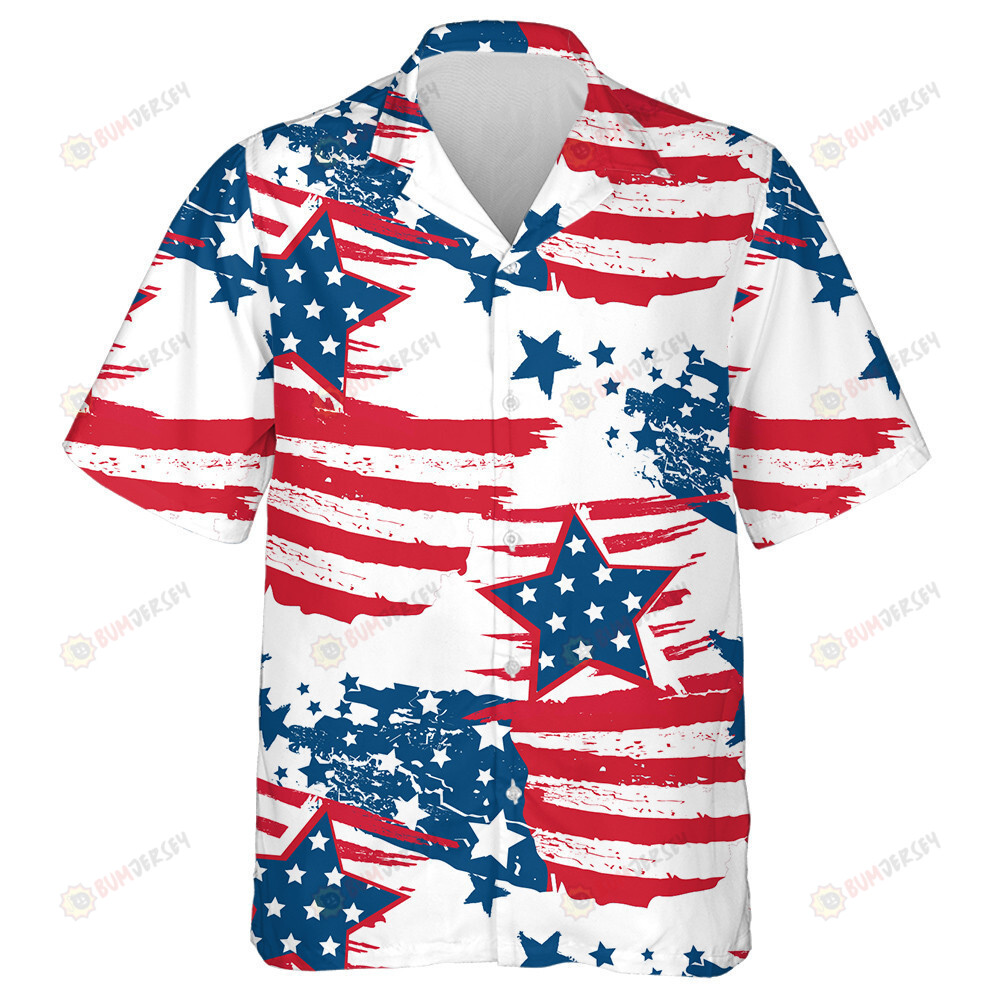 Cracked Color Painting Patriotic Stars America Pattern Hawaiian Shirt