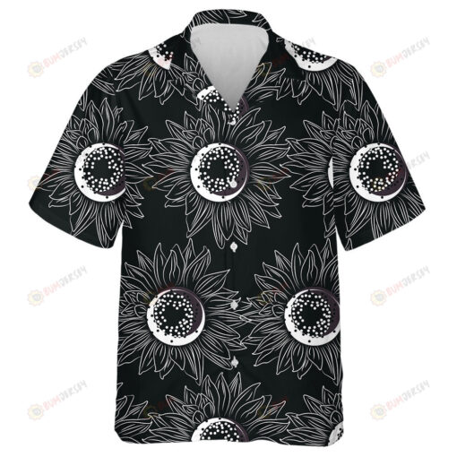 Creative Fall Season Theme With Sunflowers In The Dark Hawaiian Shirt