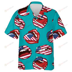 Creative Sexy Lips With US Flag Pattern Blue Background Hawaiian Shirt