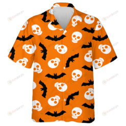 Creepy Human Skulls And Bats On Orange Hawaiian Shirt