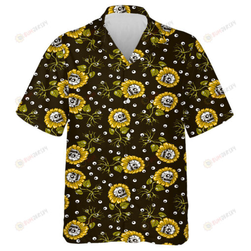 Creepy Skull On Sunflowers Roots Plants And Eyeballs Hawaiian Shirt